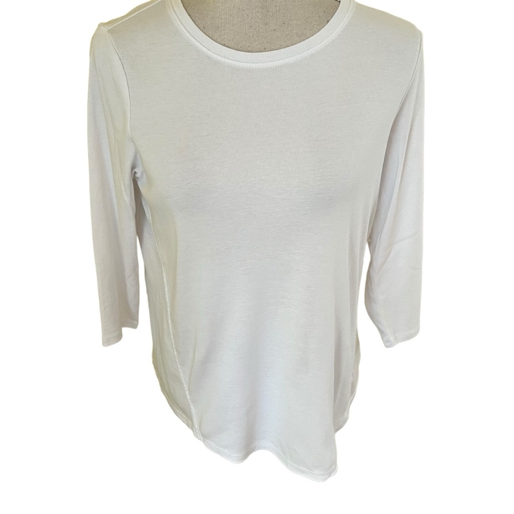 J. Jill White Pima Cotton 3/4 Sleeve Side Inset Tee SP
